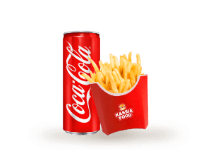 Tray of fries + can of soda
