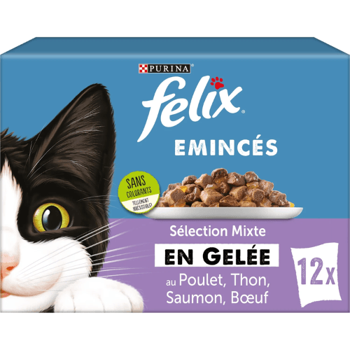Pâtée pour chat Adulte en gelée emincés de poulet, de thon & de saumon