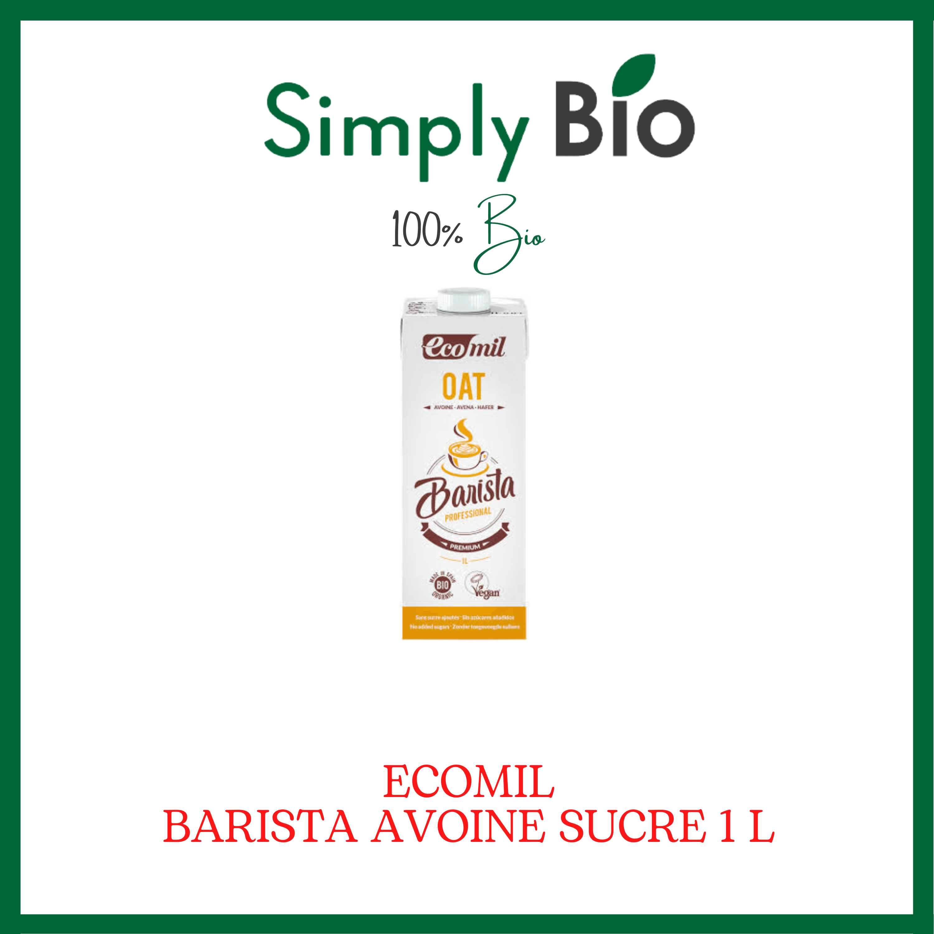 ECOMIL BARISTA AVOINE SUCRE 1 L