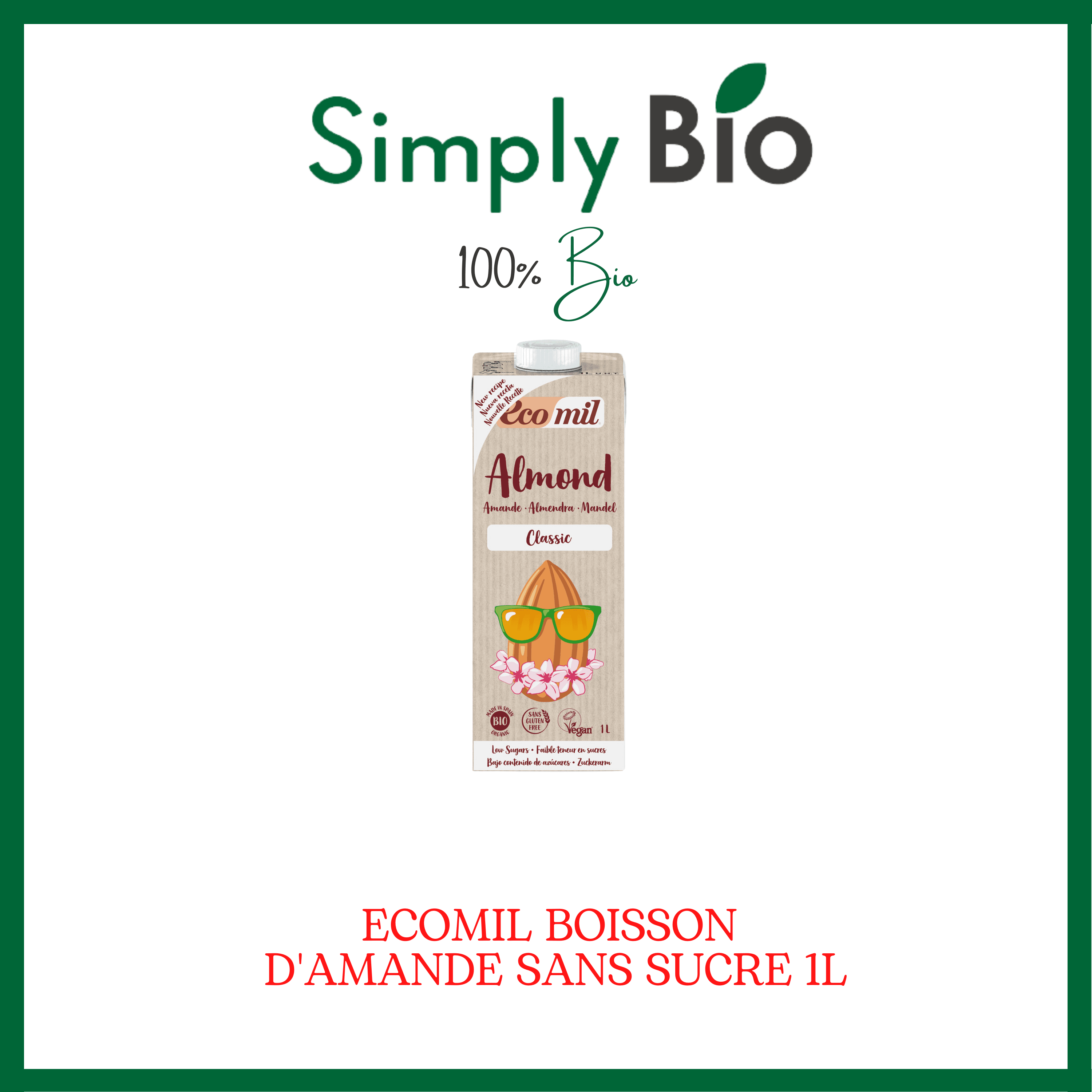 ECOMIL BOISSON D'AMANDE SANS SUCRE 1L