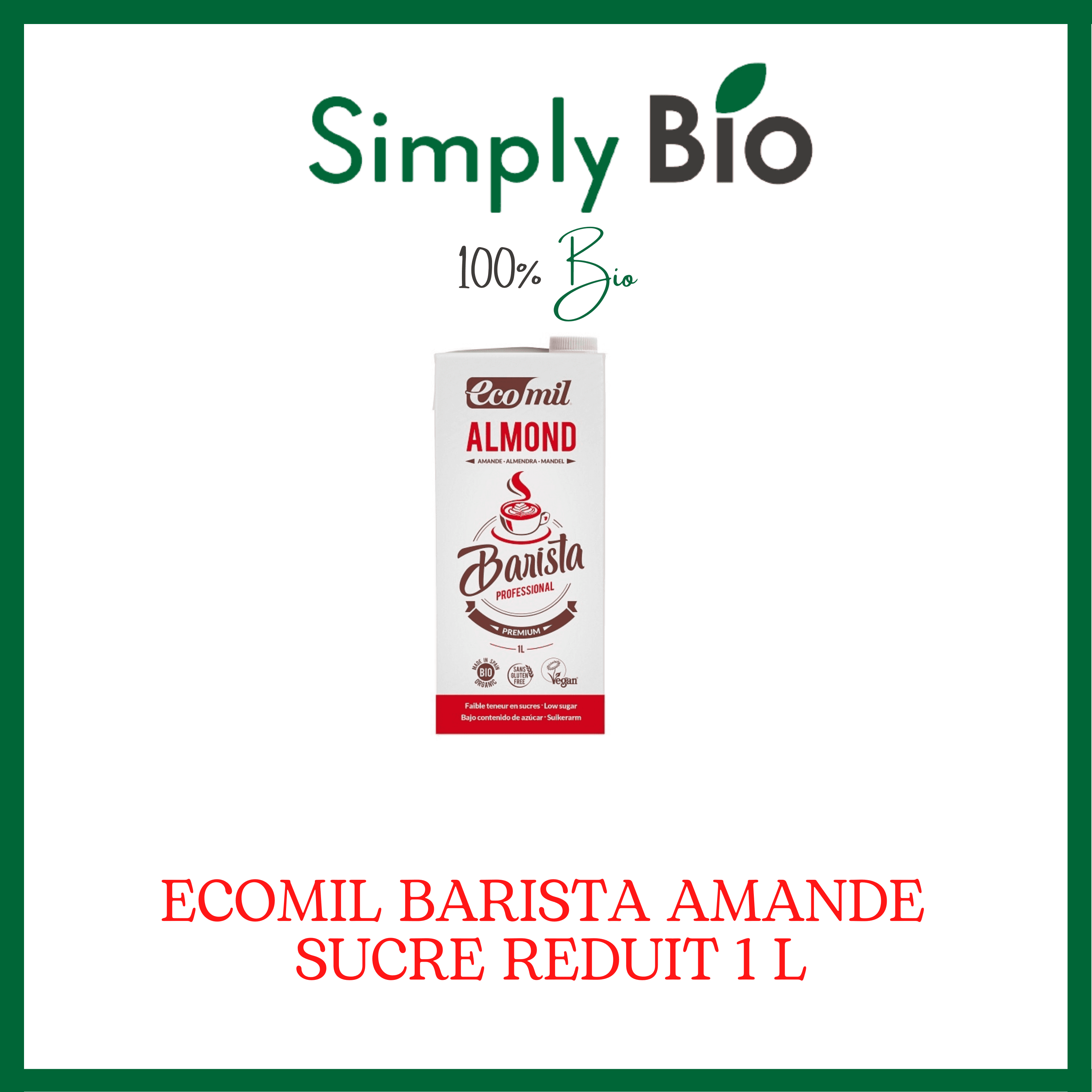 ECOMIL BARISTA AMANDE SUCRE REDUIT 1 L