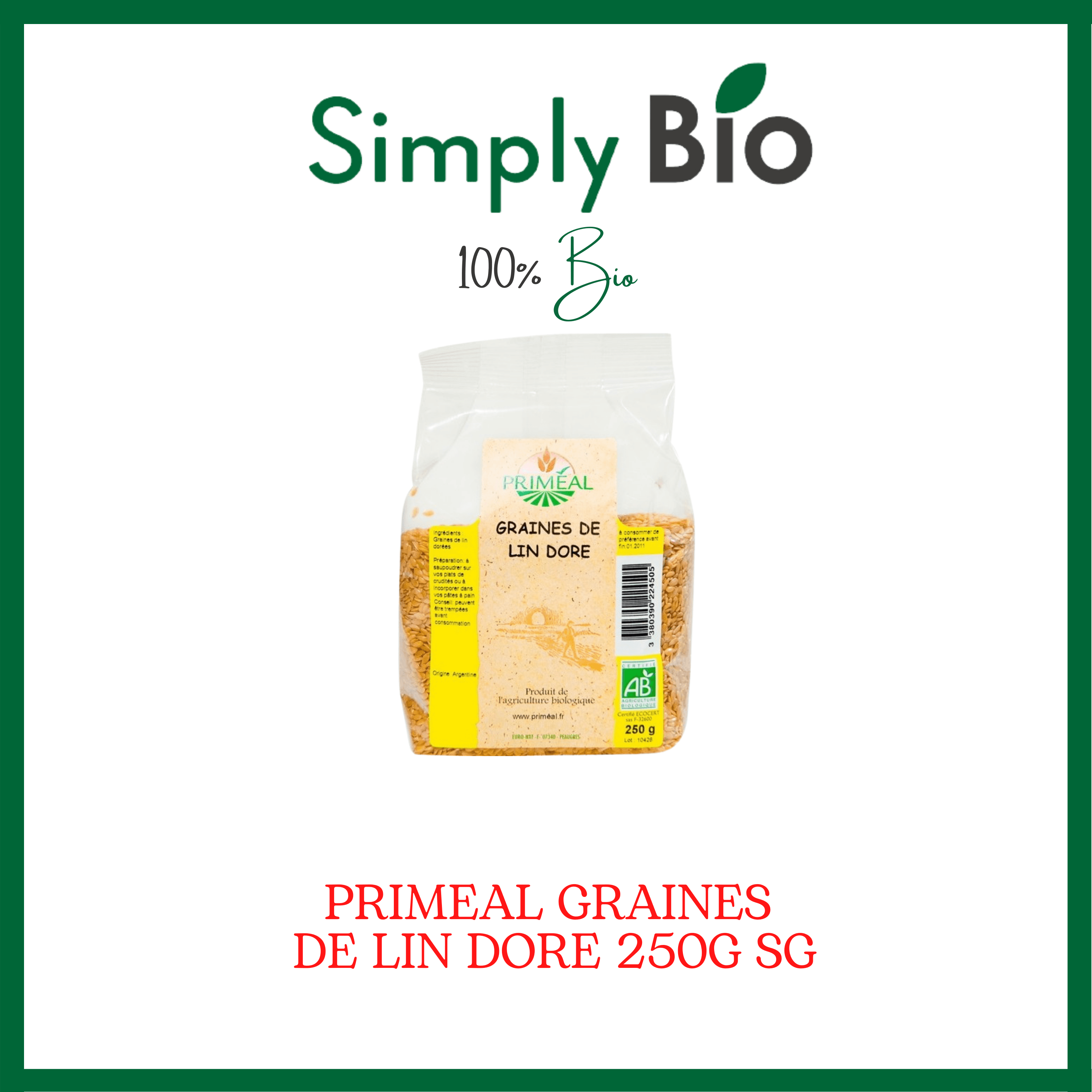 PRIMEAL GRAINES DE LIN DORE 250G SG
