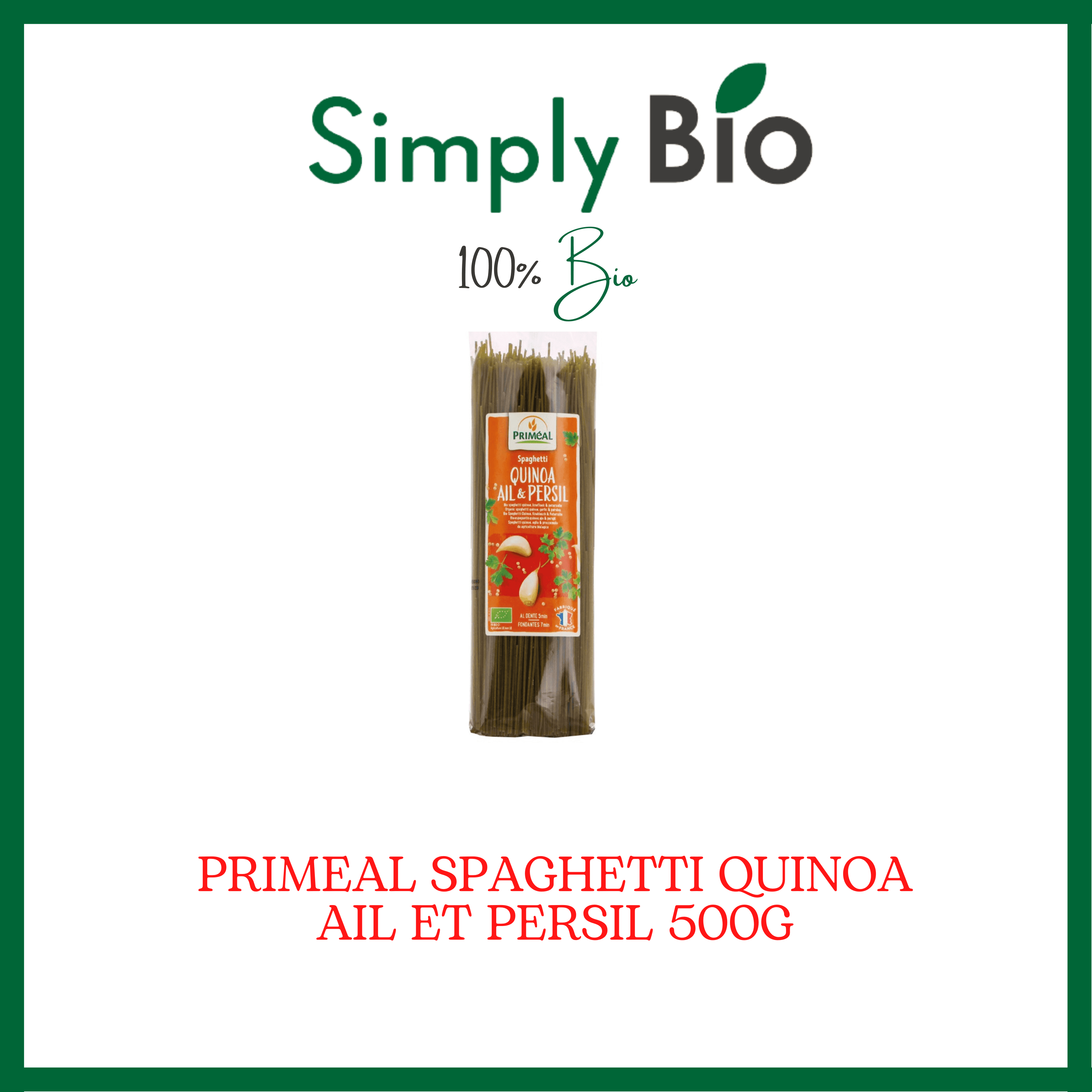 PRIMEAL SPAGHETTI QUINOA AIL ET PERSIL 500G