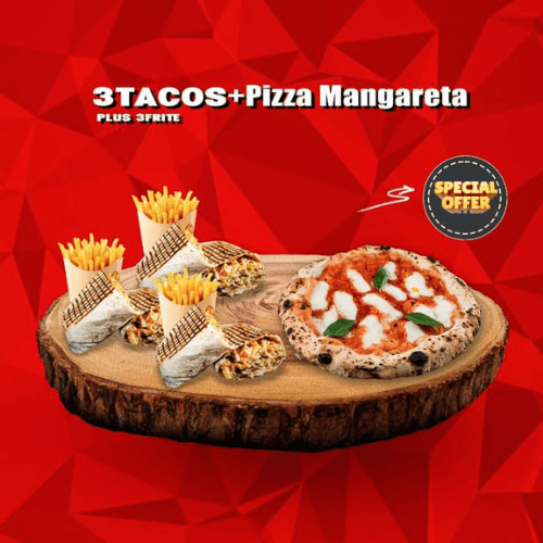Pizza Margarita + 3 Tacos + 3 Frites