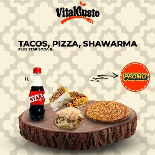 Tacos + Shawarma Poulet + Pizza + Boisson 1L