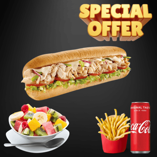 Sandwich Poulet + Frites + Soda + Salade Fruit