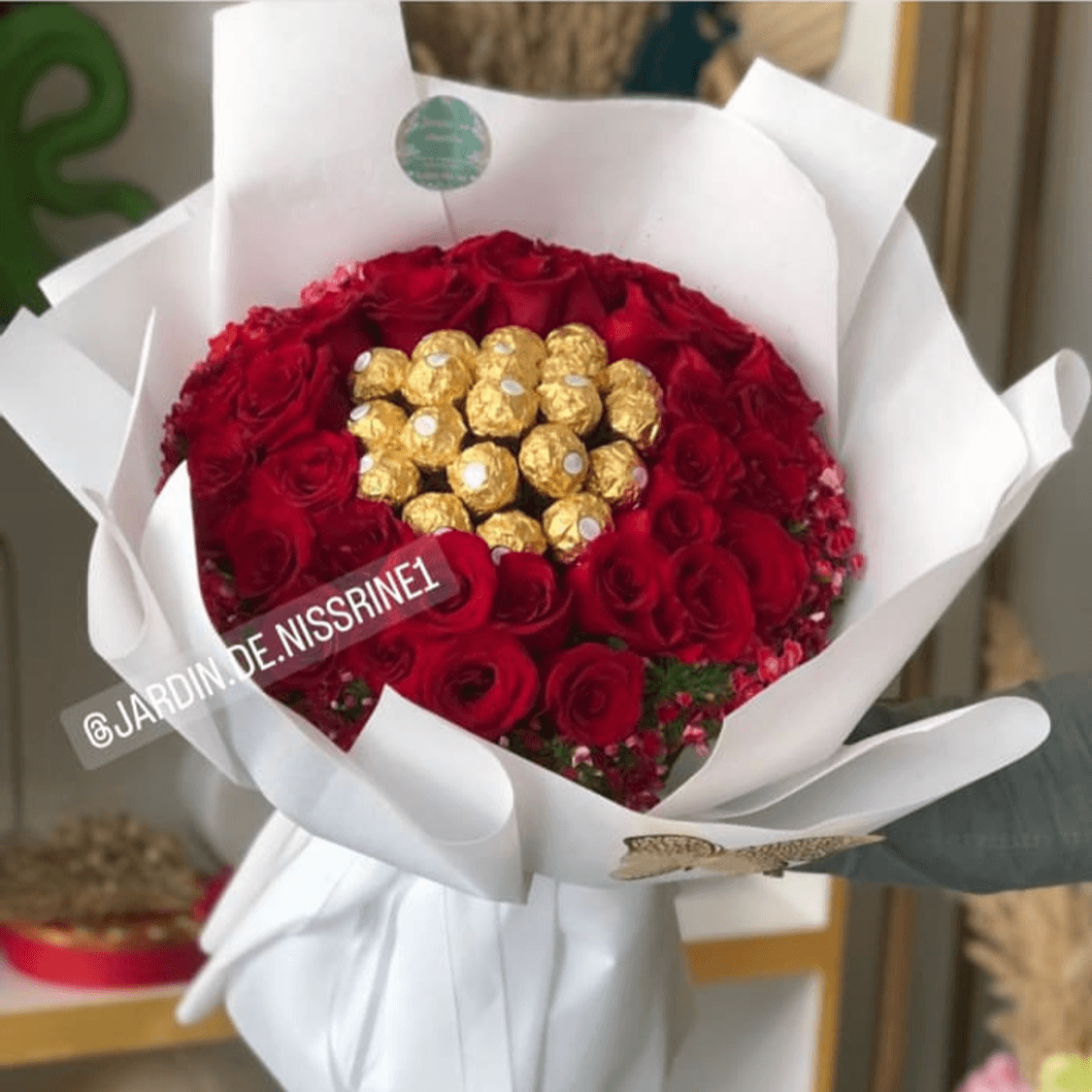 Bouquet rouge avec chocolat