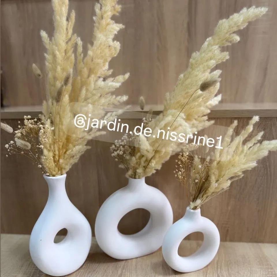 Ensemble de trois vases avec fleurs séchée beige