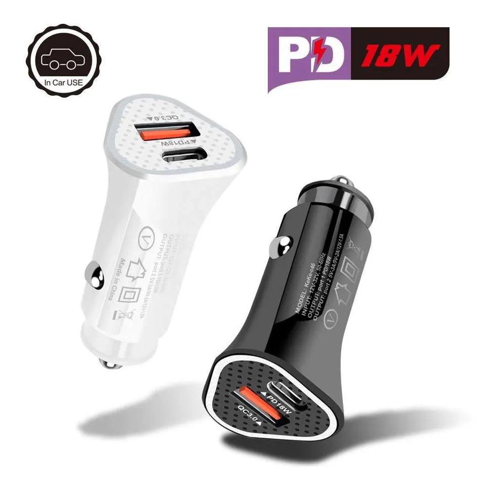 Chargeur allume-cigare type-c 18w / usb 3a