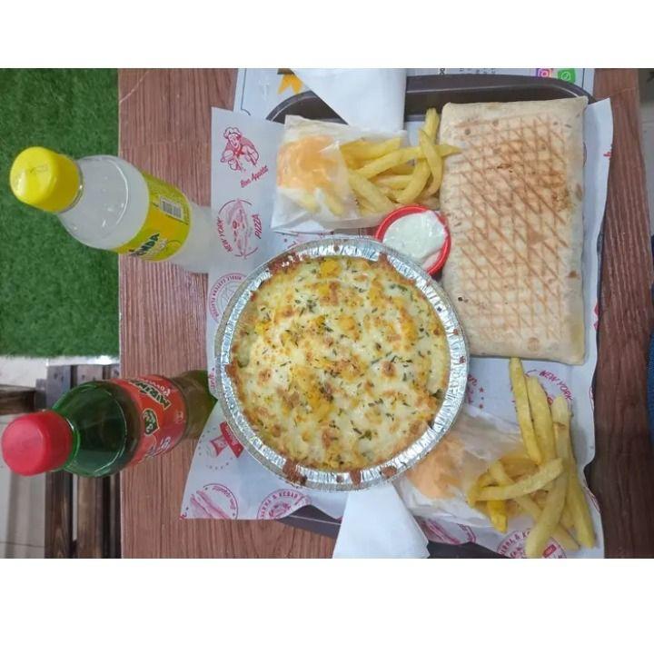 tacos viande hachée + pasticho viande hachée + 2 frites + 2 boissons