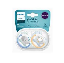 Avent Sucette Orthodontique Ultra Air Animals 0-6mois Boy Elephant Penguin 0% Bpa Reference Scf 080/05