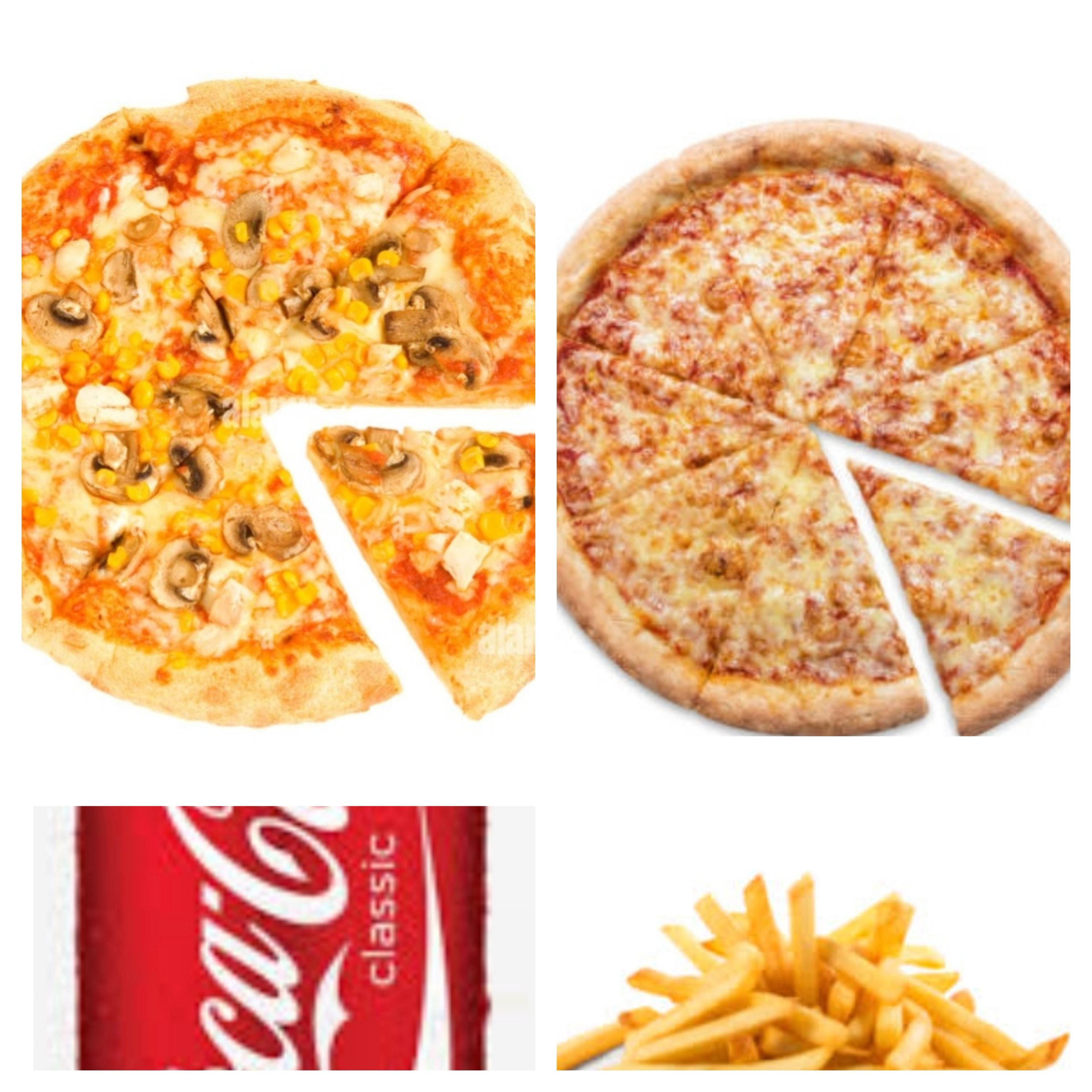 DEUX PIZZA AUX CHOIX +FRITES + COCA
