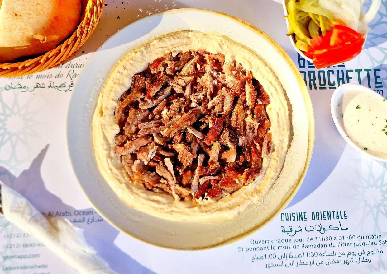 Plat chawarma viande hommos