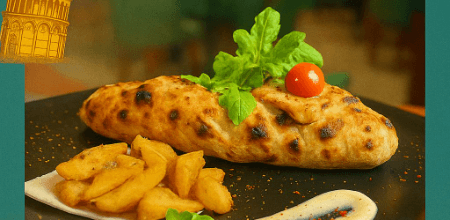 Baguette Escalope Grillée, jambon fumé et mozzarella.