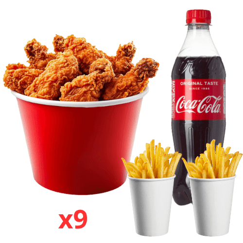 9 Poilonss + Boisson 1 L + Frites + Sauce