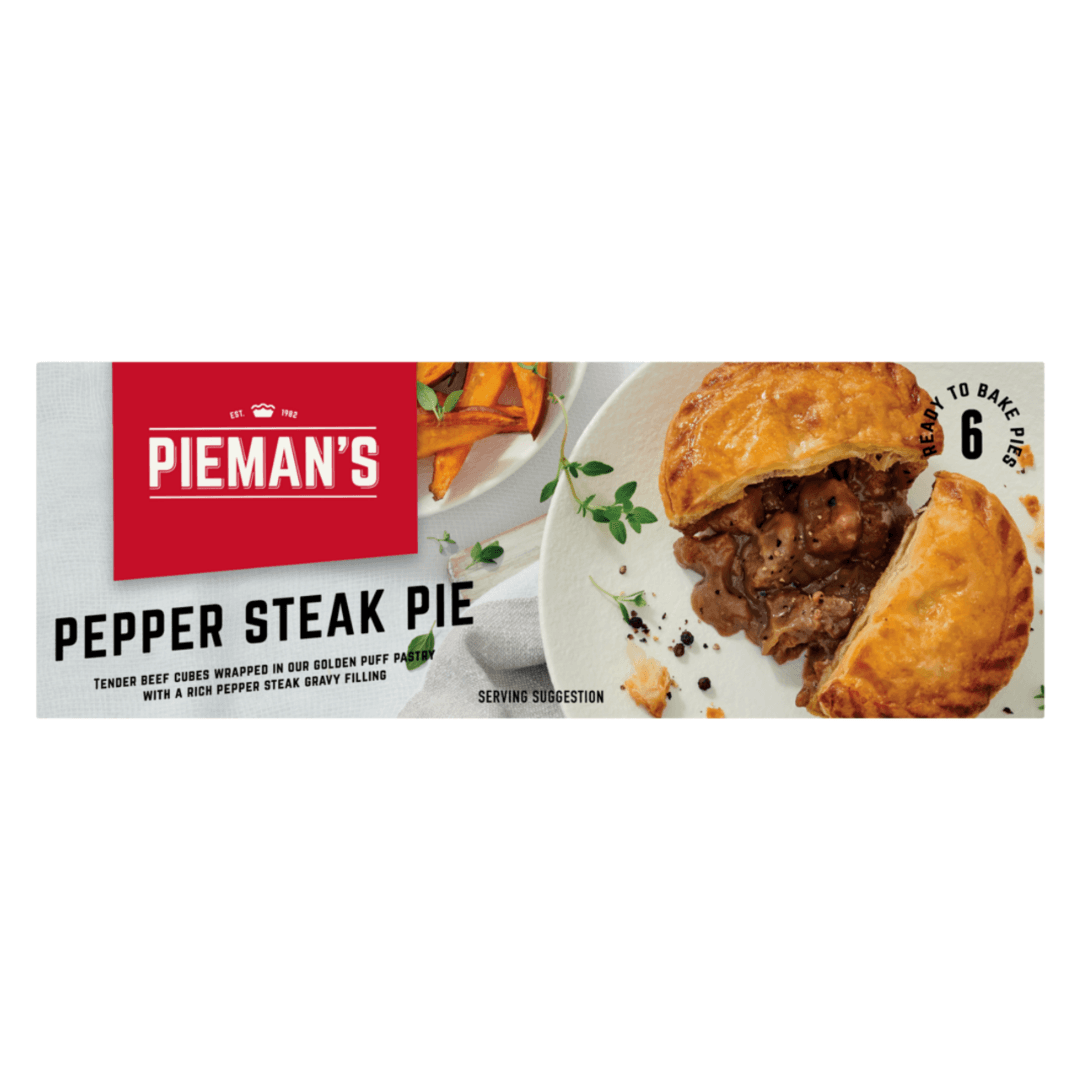 Piemans Frozen Pepper Steak Pie 6 Pack