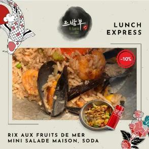Riz aux fruits de mer + Mini salade maison + Soda