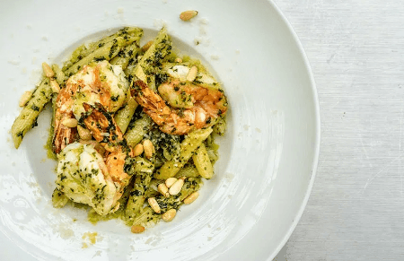 Penne Crevettes Pesto