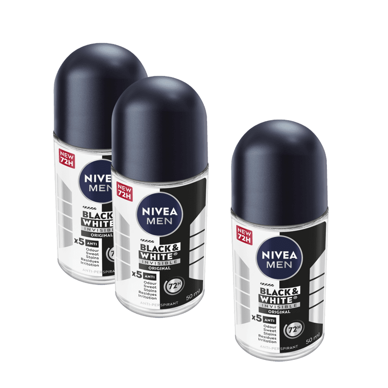 Nivea Men Original Black & White Invisible Anti-Perspirant Roll-On 50ml Buy 2 Get 1 Free
