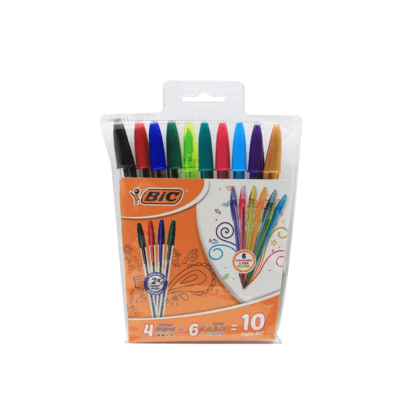 Bic stylo a bille  6 cristal original+ 4 stylo a bille couleur fashion