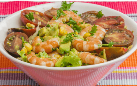 Salade Tomate, Crevette, Avocat, Mais