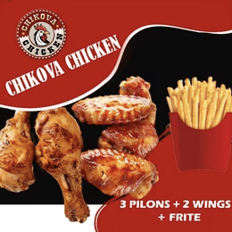 2 pilons de poulet avec 2 wings et frites