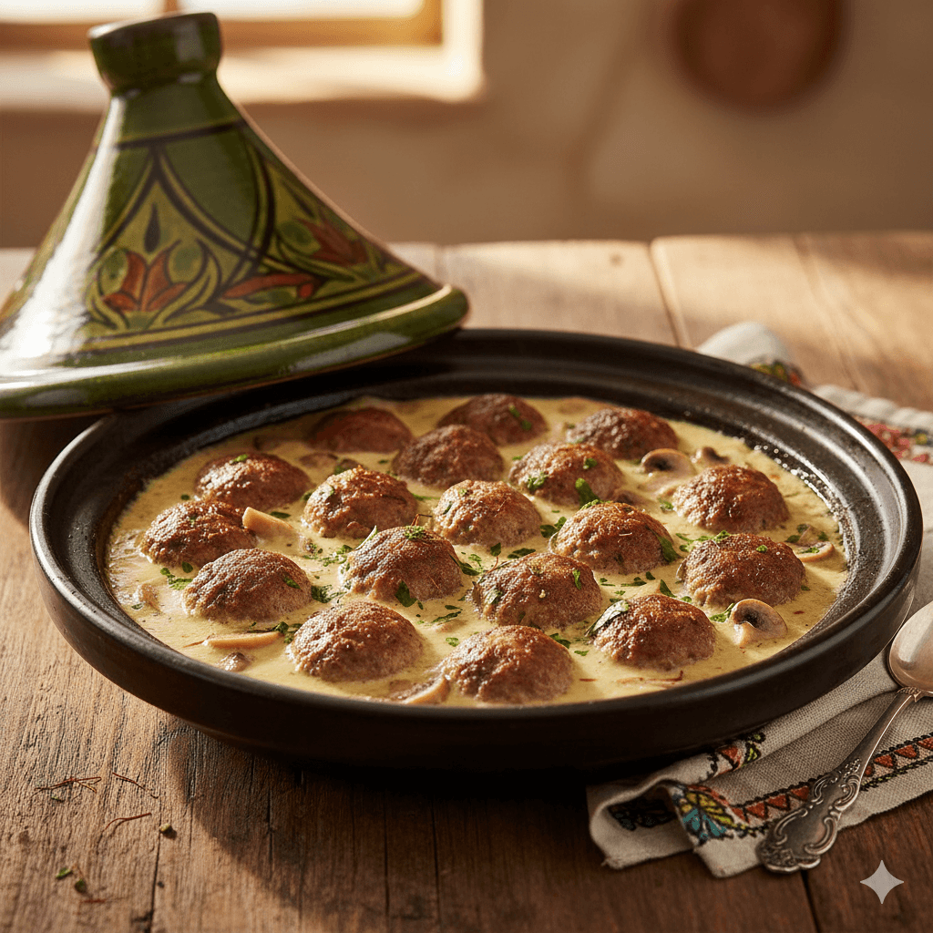 Tajine Kefta Sauce Blanche au Champignons
