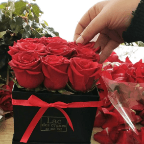 Coffret carré noir composé de : 9 roses