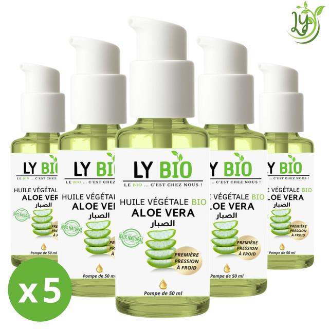 Lybio Pack Huile Aloe Vera 50ml - Pompe Lot De 5 Bouteilles
