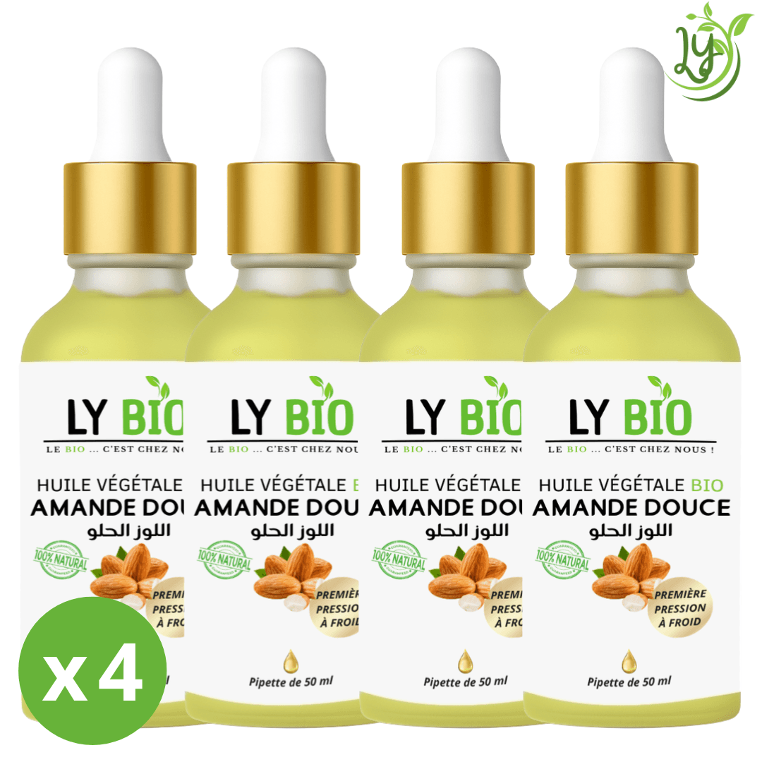 Lybio Pack Huile Amande Douce 50ml - Pipette Lot De 4 Bouteilles