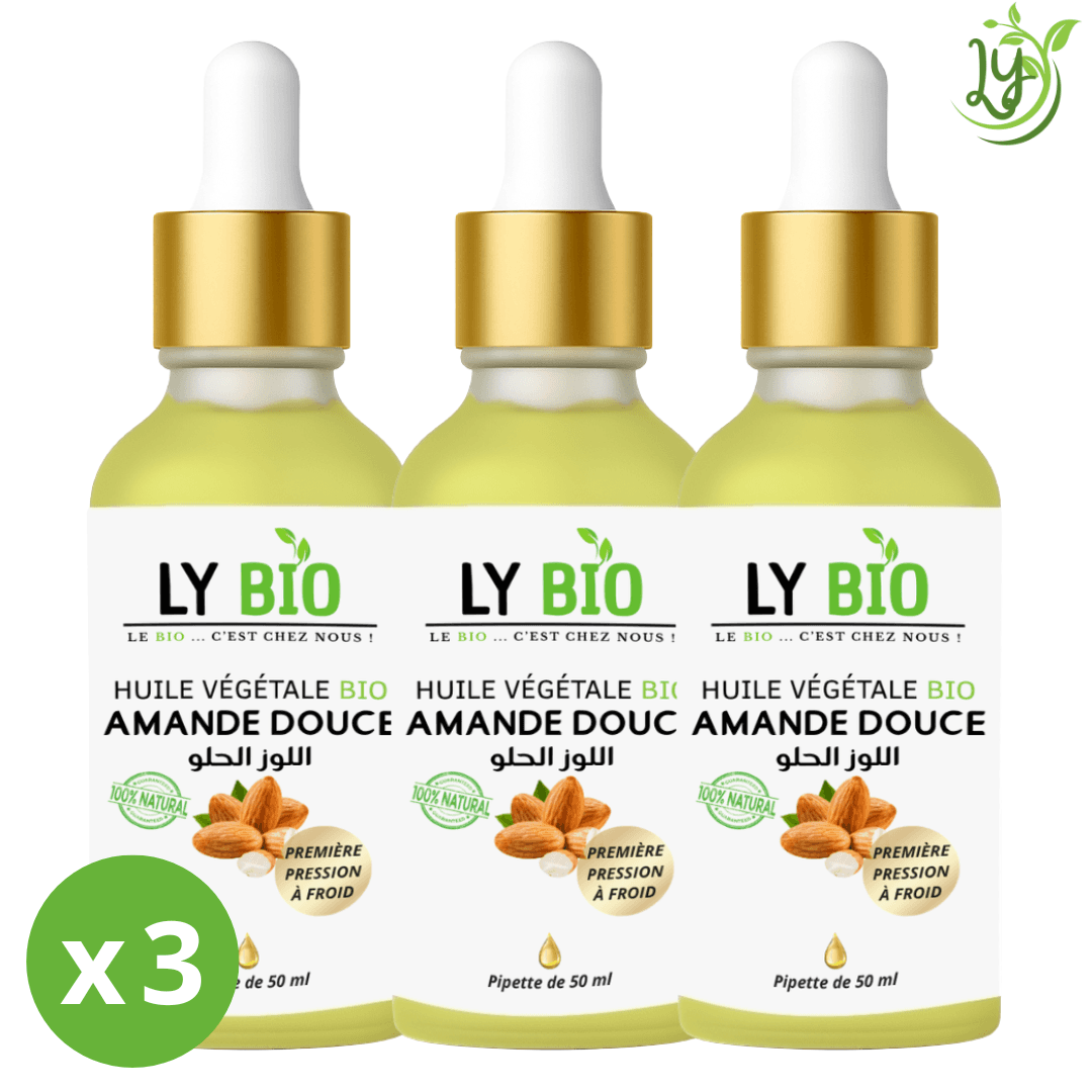 Lybio Pack Huile Amande Douce 50ml - Pipette Lot De 3 Bouteilles