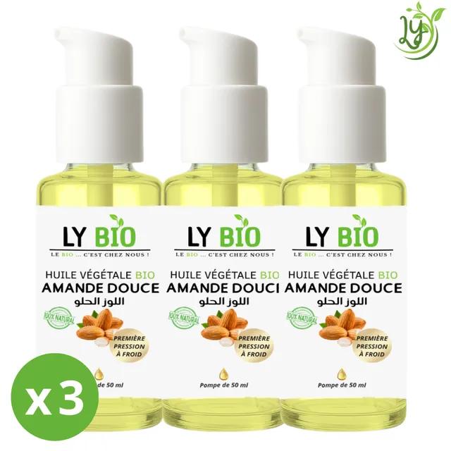 Lybio Pack Huile Amande Douce 50ml - Pompe Lot De 3 Bouteilles