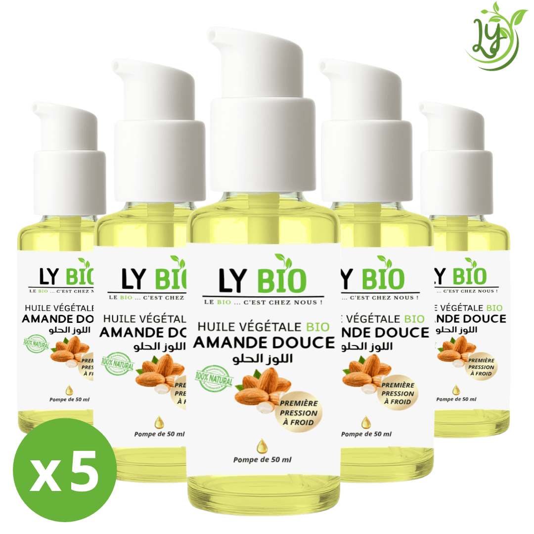 Lybio Pack Huile Amande Douce 50ml - Pompe Lot De 5 Bouteilles