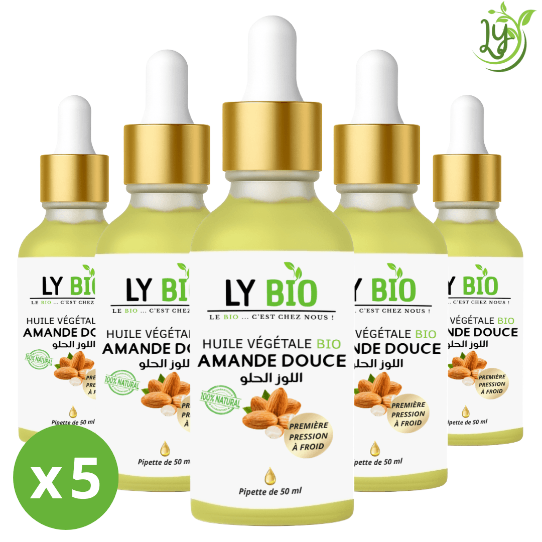 Lybio Pack Huile Amande Douce 50ml - Pipette Lot De 5 Bouteilles