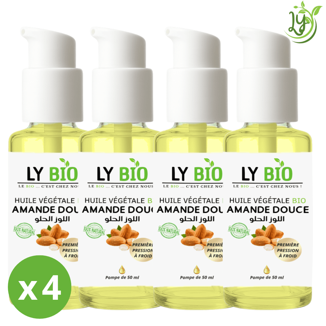 Lybio Pack Huile Amande Douce 50ml - Pompe Lot De 4 Bouteilles