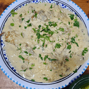 Plat escalope à la crème au champignons