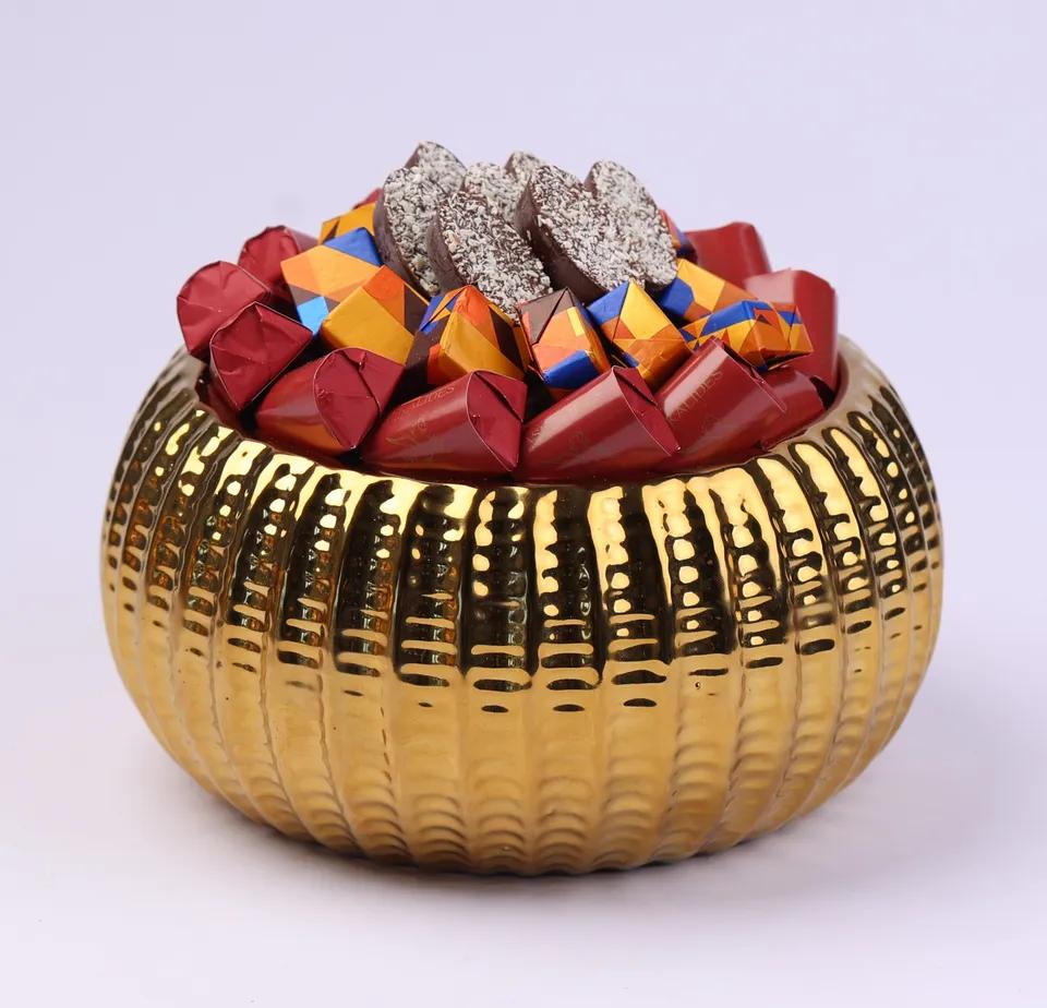 Bol rond en céramique doré martelé MM -450g