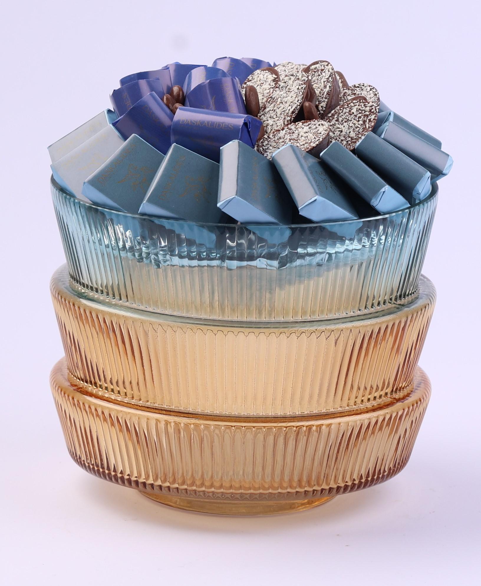 Vase en verre empilé avec dégradé ambré & bleu Tiffany MM -550g