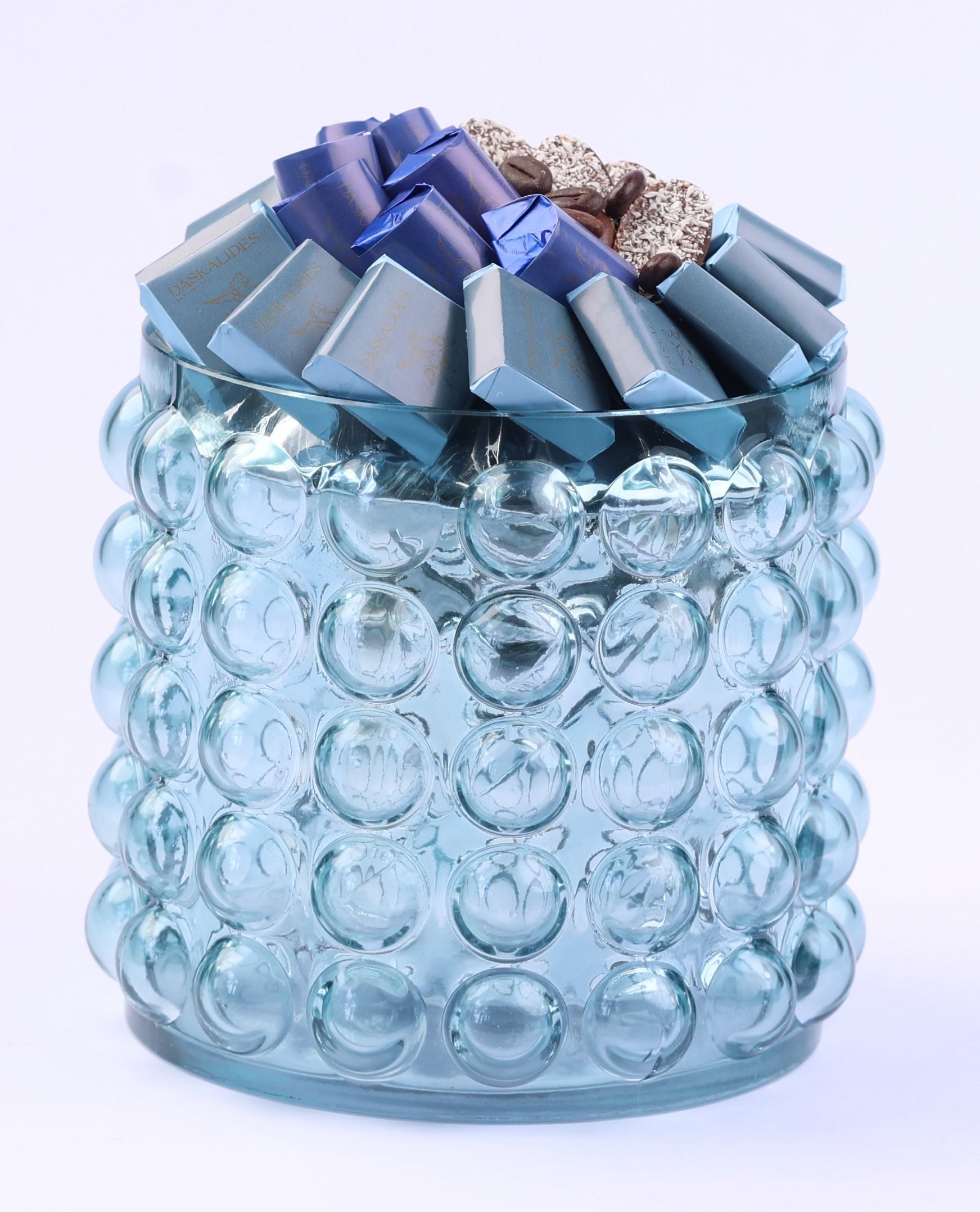 Pot en verre bullé bleu glacé MM -650g