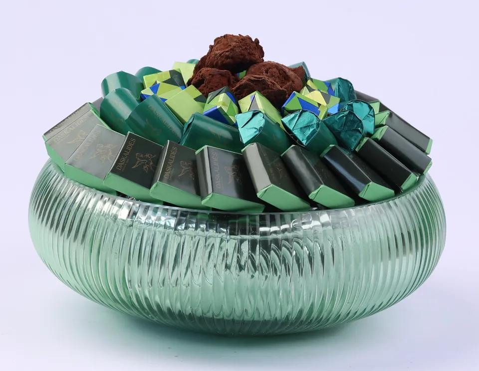 Bol en verre vert strié GM -750g