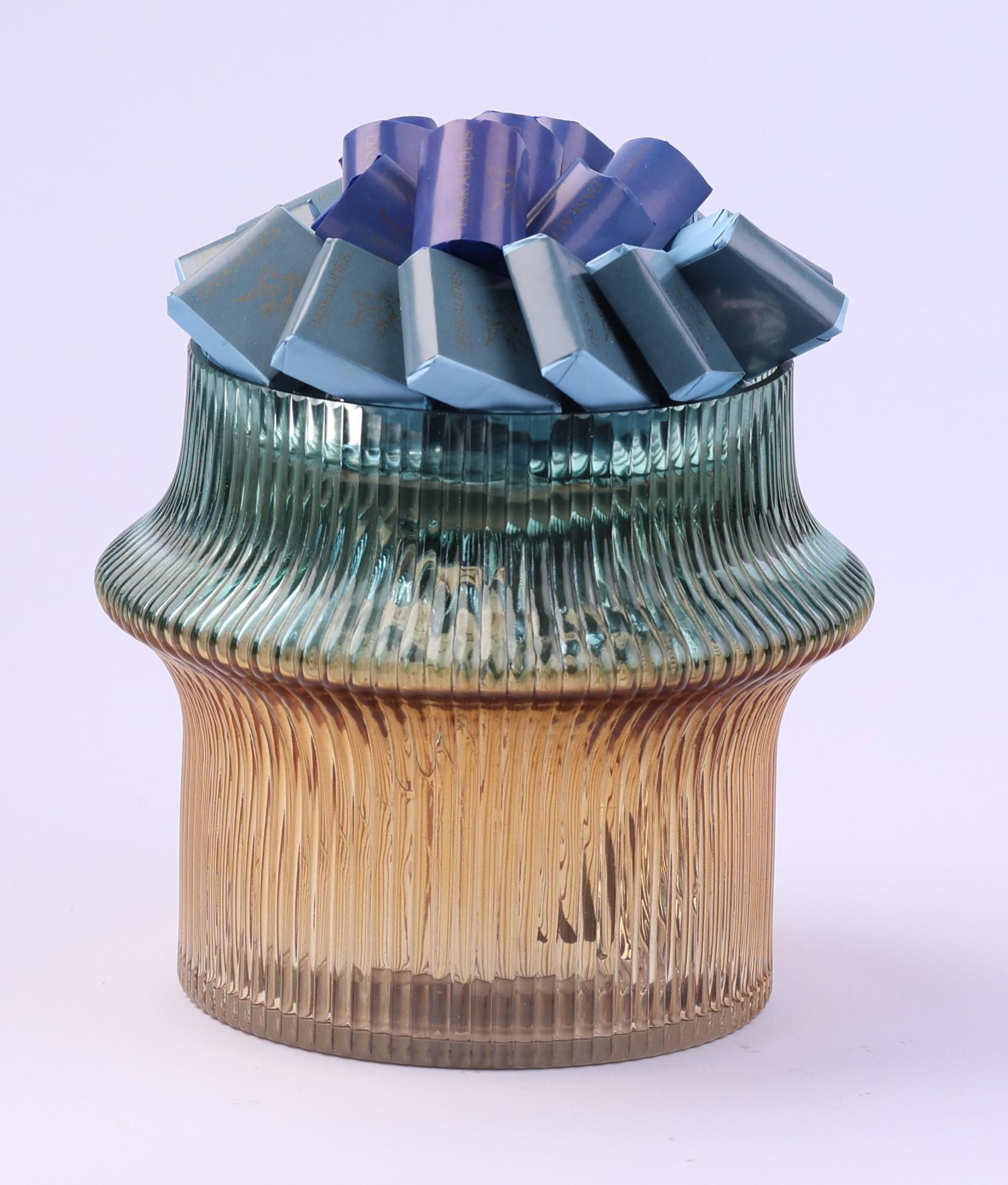 Vase en verre avec dégradé ambré & bleu Tiffany PM -350g