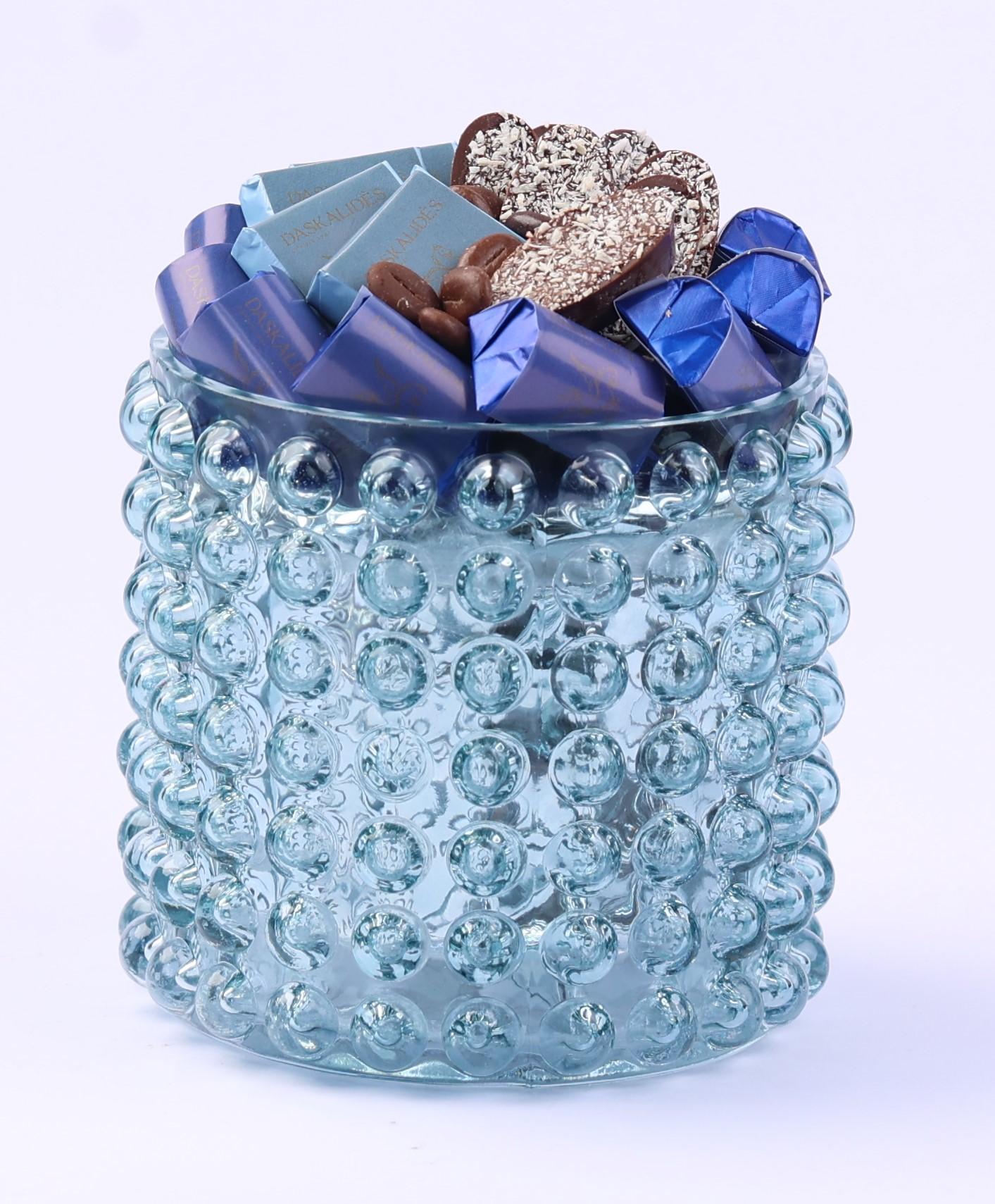 Pot en verre bullé bleu glacé PM -400g