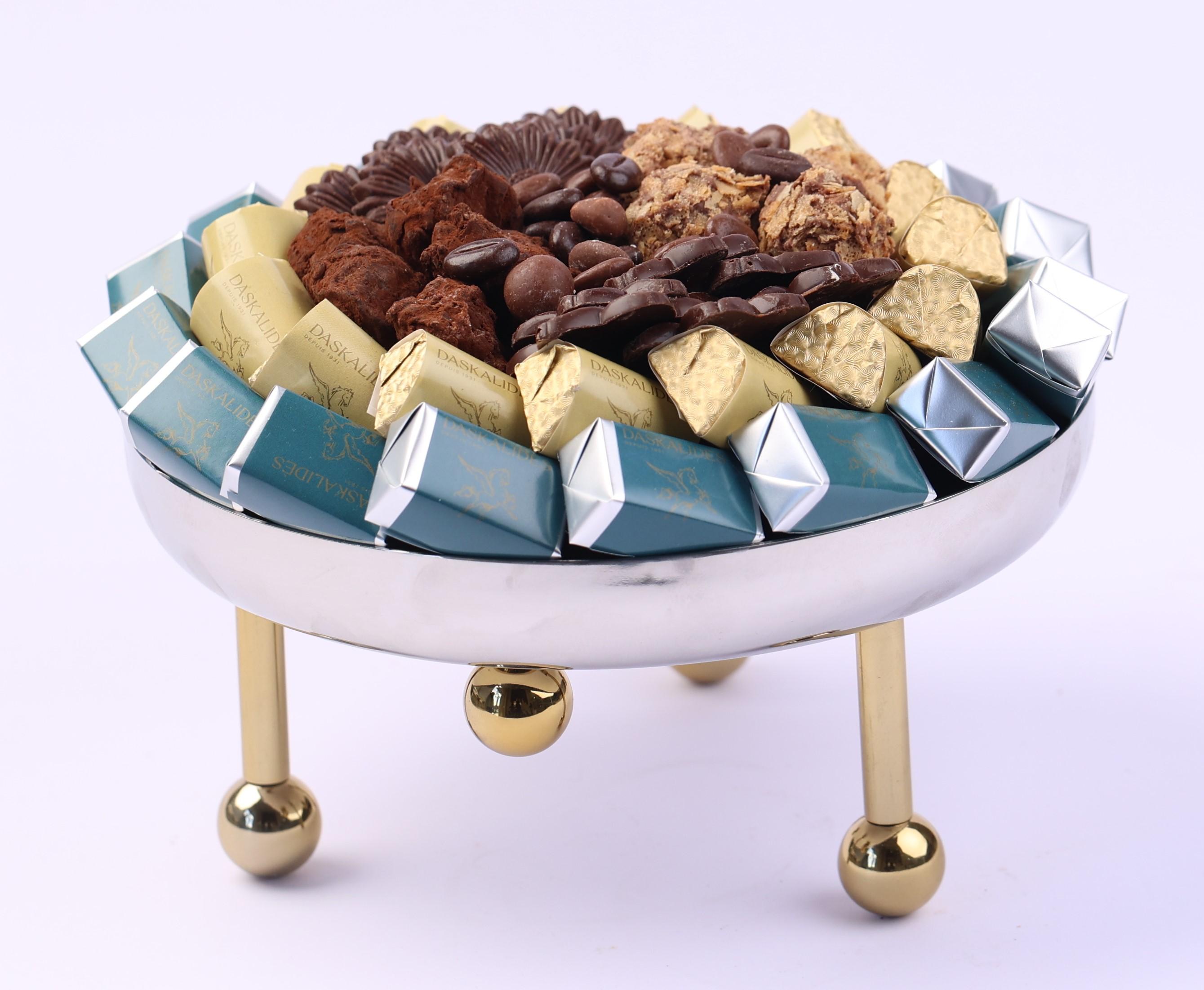 Plateau oval design en inox sur pieds chromés PM -800g