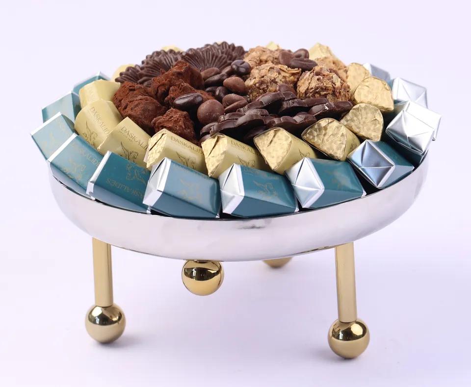 Plateau oval design en inox sur pieds chromés PM -800g