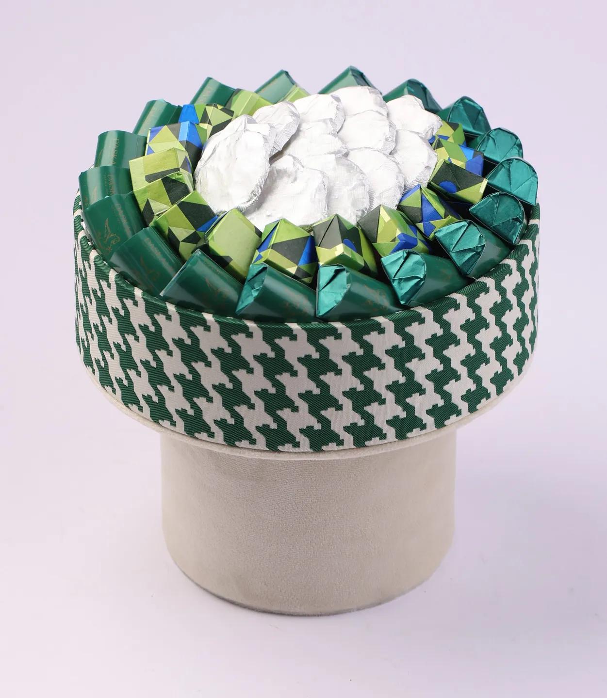 Coupe à motif pied-de-poule vert émraude sur socle PM -600g