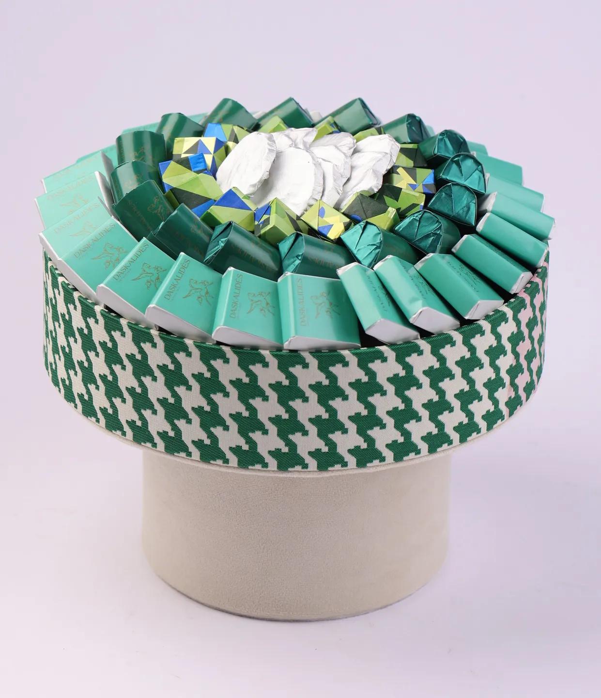 Coupe à motif pied-de-poule vert émraude sur socle MM -1kg