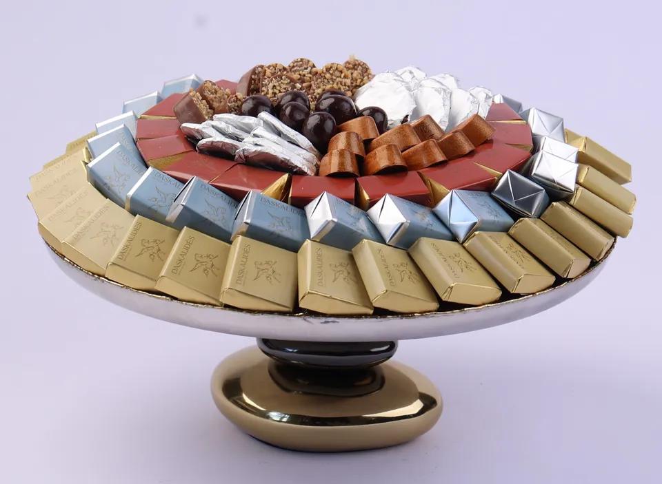 Plat en inox sur pied sculptural effet pierre MM -1,4kg