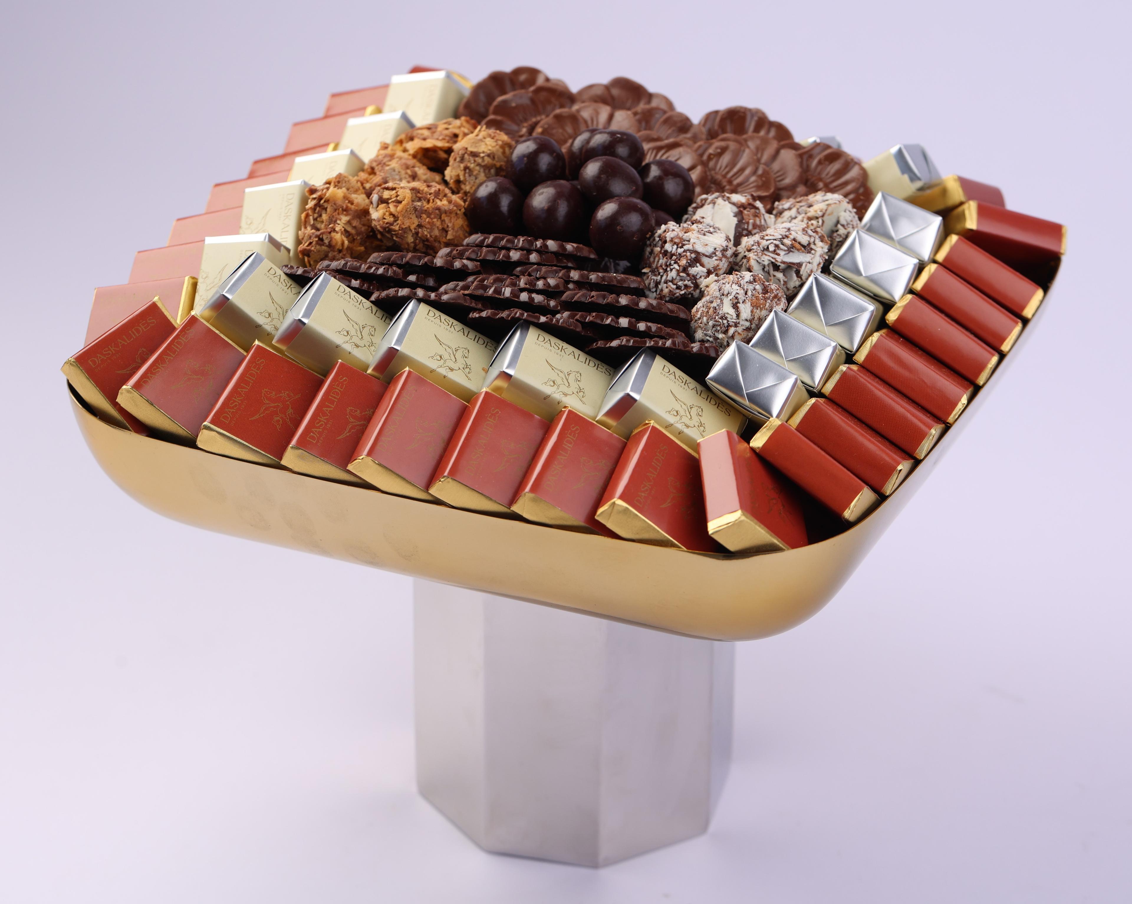 Présentoir carré doré sur pied géométrique argenté GM -1,2kg