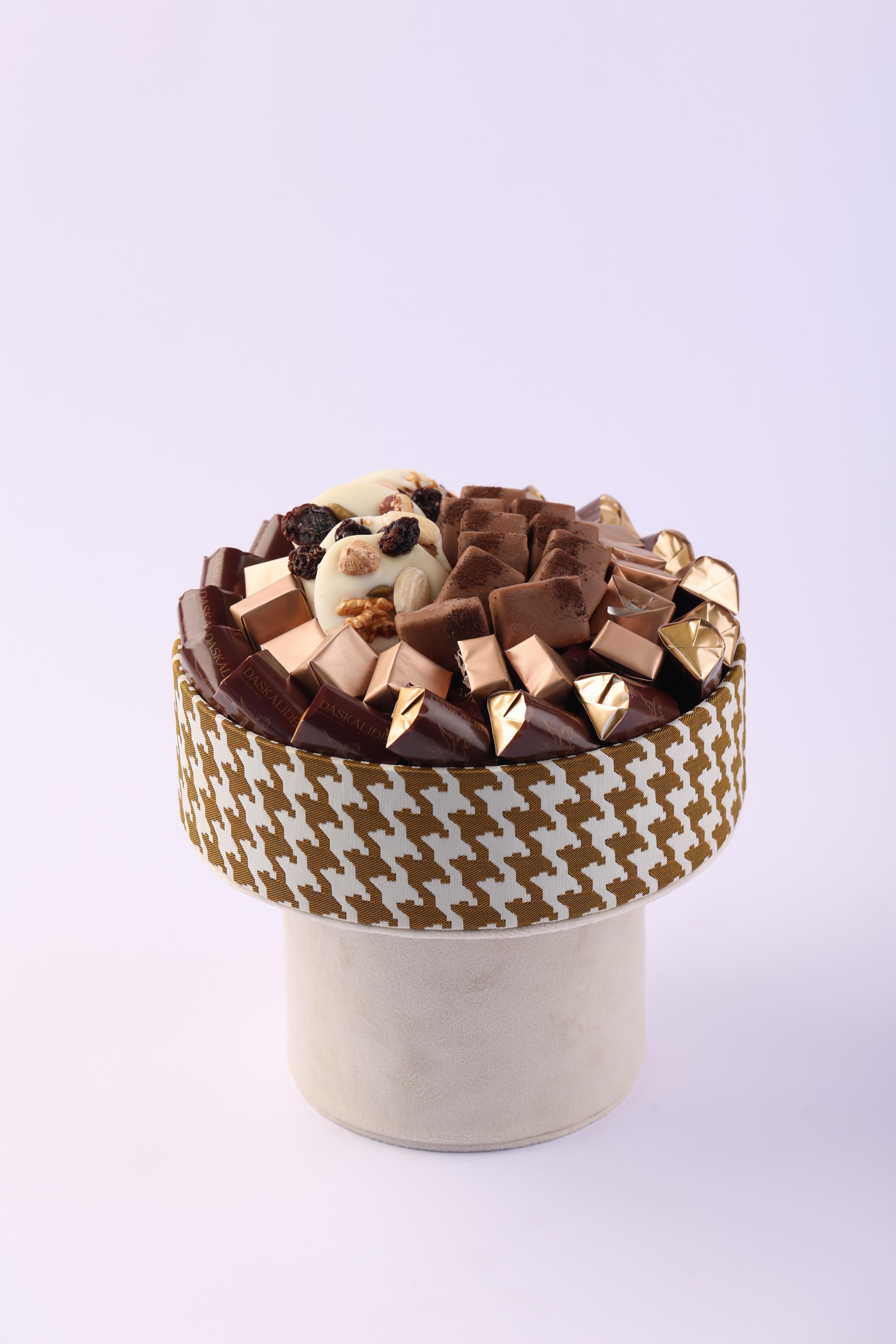 Coupe à motif pied-de-poule camel sur socle PM -600g