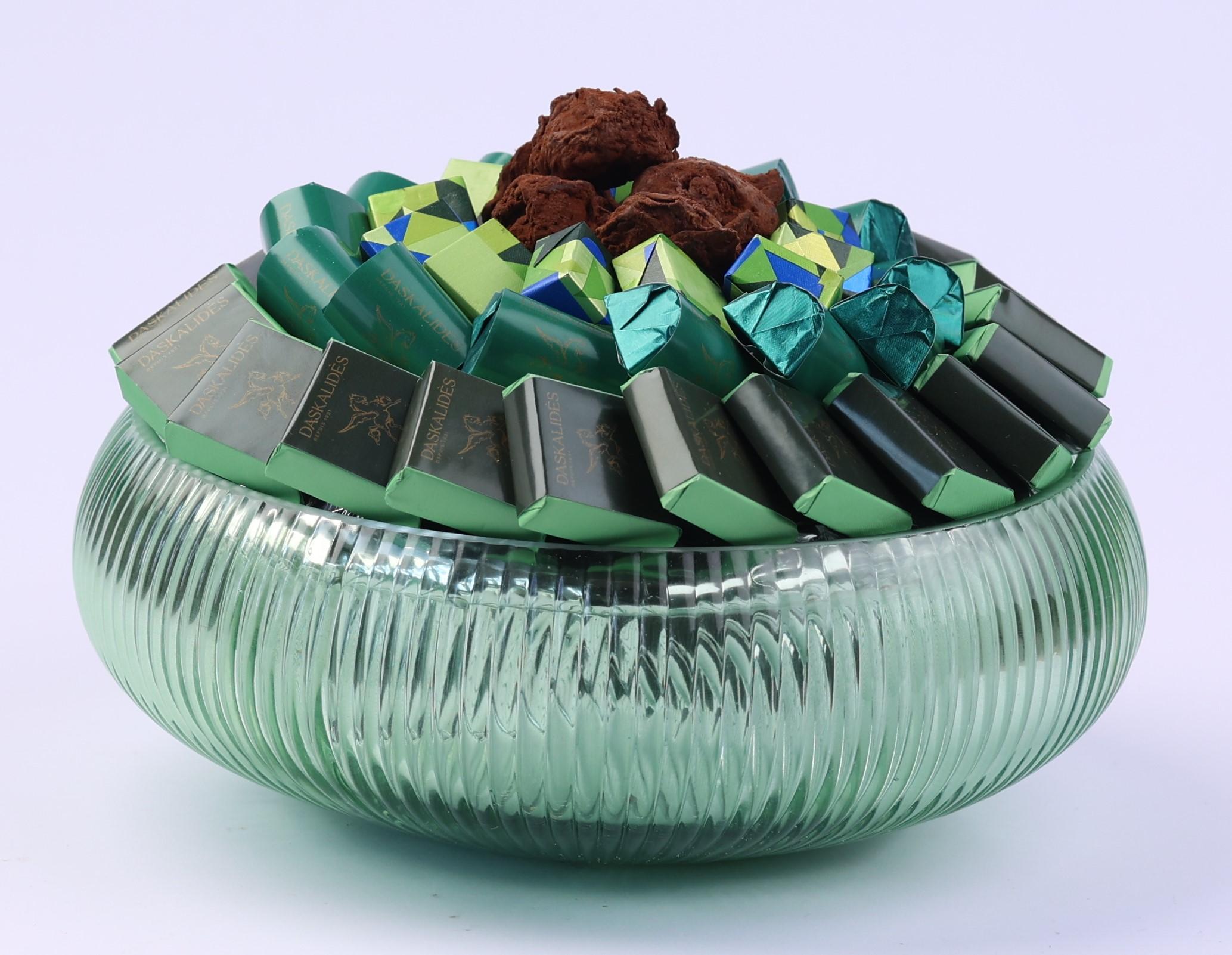 Bol en verre vert strié GM -750g